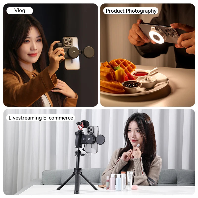 Ulanzi LM19 MagSafe Video Light Bi-Color Selfie Light for iPhone 16 15 14 Pro Max Flip Fill Light As Phone Stand for Video Vlog