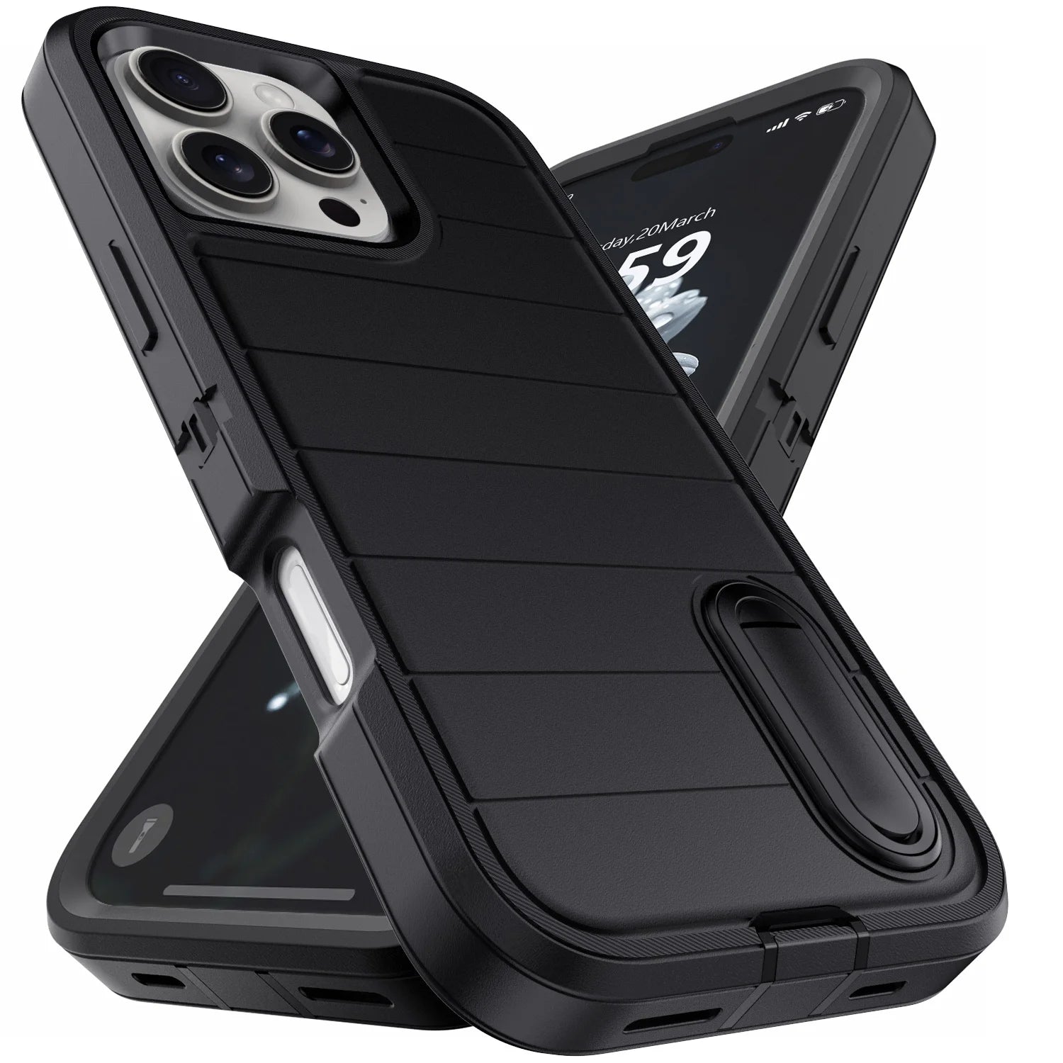 For iPhone 11 12 13 14 15 16 Plus Pro Max Case Heavy Duty Shockproof Hybrid Rugged Kickstand Cover Black