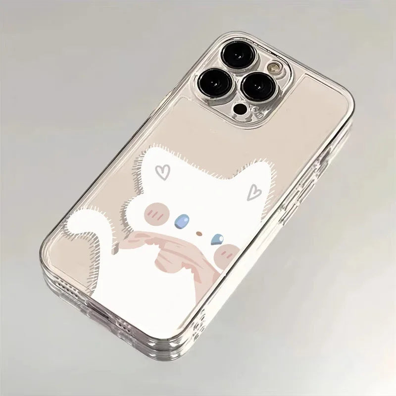 Cartoon Black White Cat Couple Paired Phone Case For iPhone 17 16 Pro Max 15 14 11 12 13 Plus Clear Cover Fundas