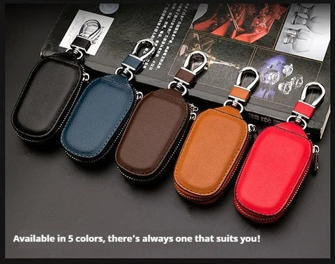 Genuine Cowhide Car Key Case Universal Zipper Leather Key Holder Portable Waist Hanging Auto Remote Fob Key Bag