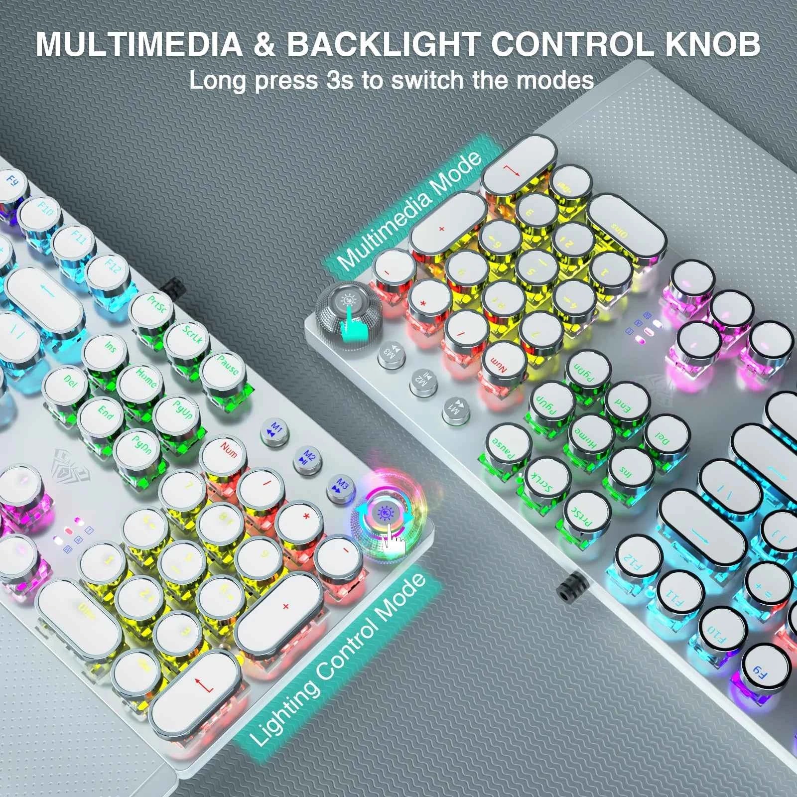F2088 Mechanical Keyboard Round 104 keys Blue Mechanical Switch Gaming Keyboard RGB Backlit Ergonomic Design