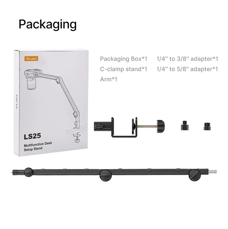Vijim LS24/LS25 Microphone Boom Arm Stand – Heavy Duty Adjustable Desk Mount for Blue Yeti, DSLR Camera, Smartphone & Streaming Setup