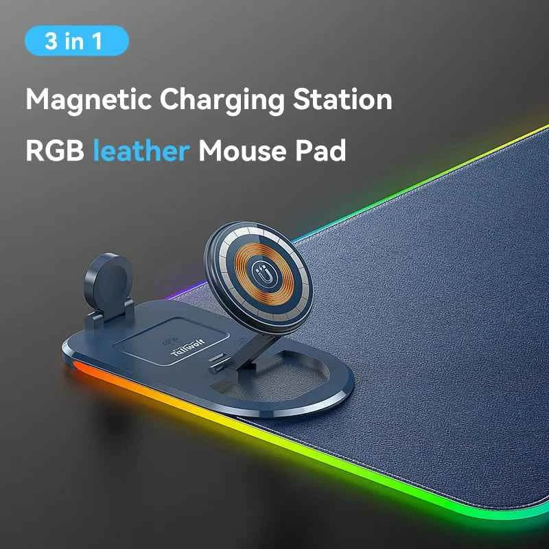 15W 3 in 1 Wireless Charging Mouse Pad Customized Desk Pad Fantasy Glowing Game Pad Rubber Cloth Mouse Pad Super Large Mat