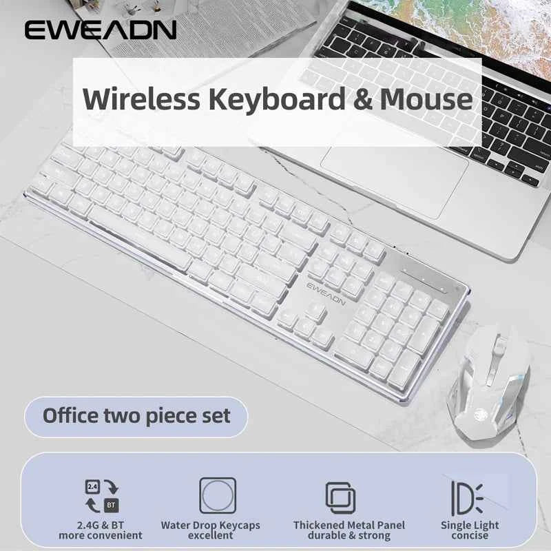 EWEADN V3 wireless Silent Office keyboard and mouse set,104 Keys Full Size with Pudding Keycaps, for Games and Office, Laptop/PC