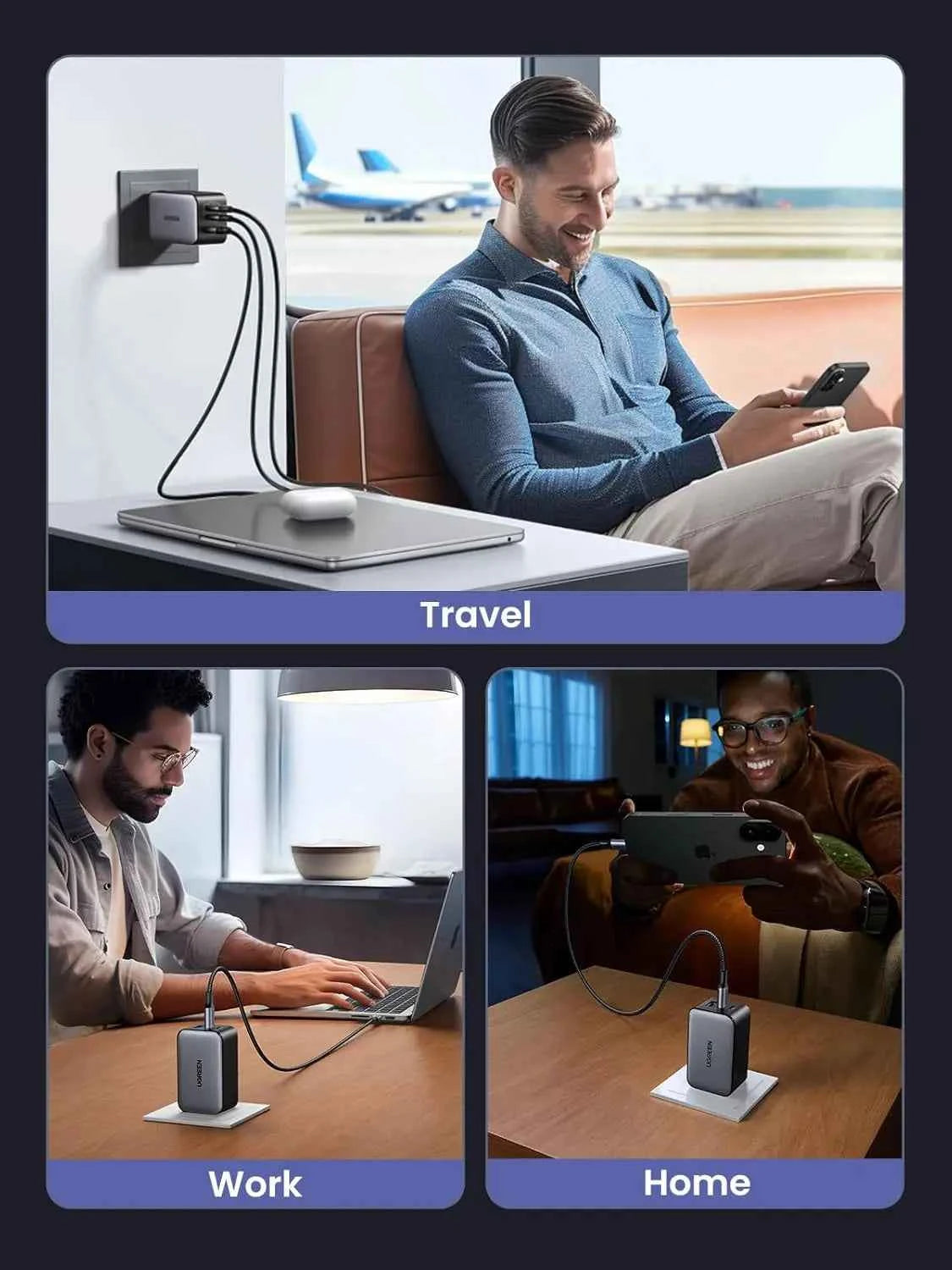 65W GaN USB C Wall Charger, 3-Port Compact Foldable Fast Charger for iPhone, Galaxy, Pixel, MacBook, iPad Pro (Black)