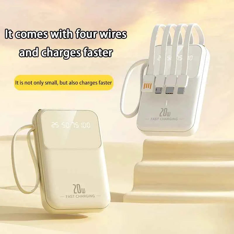 10000mAh compact portable power bank charging with built-in charging cable Powerbank suitable for iPhone/Samsung/Xiaomi/Huaewei