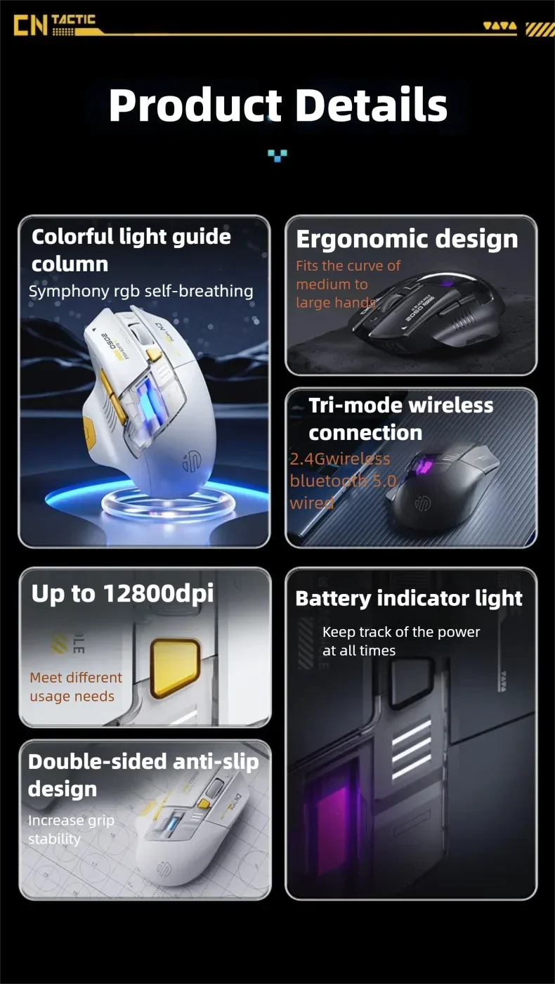 Inphic A9 Explorer V2 Wireless Gaming Mouse 500mA Battery Level Display Ergonomics Bluetooth Office Mouse For PC Laptop