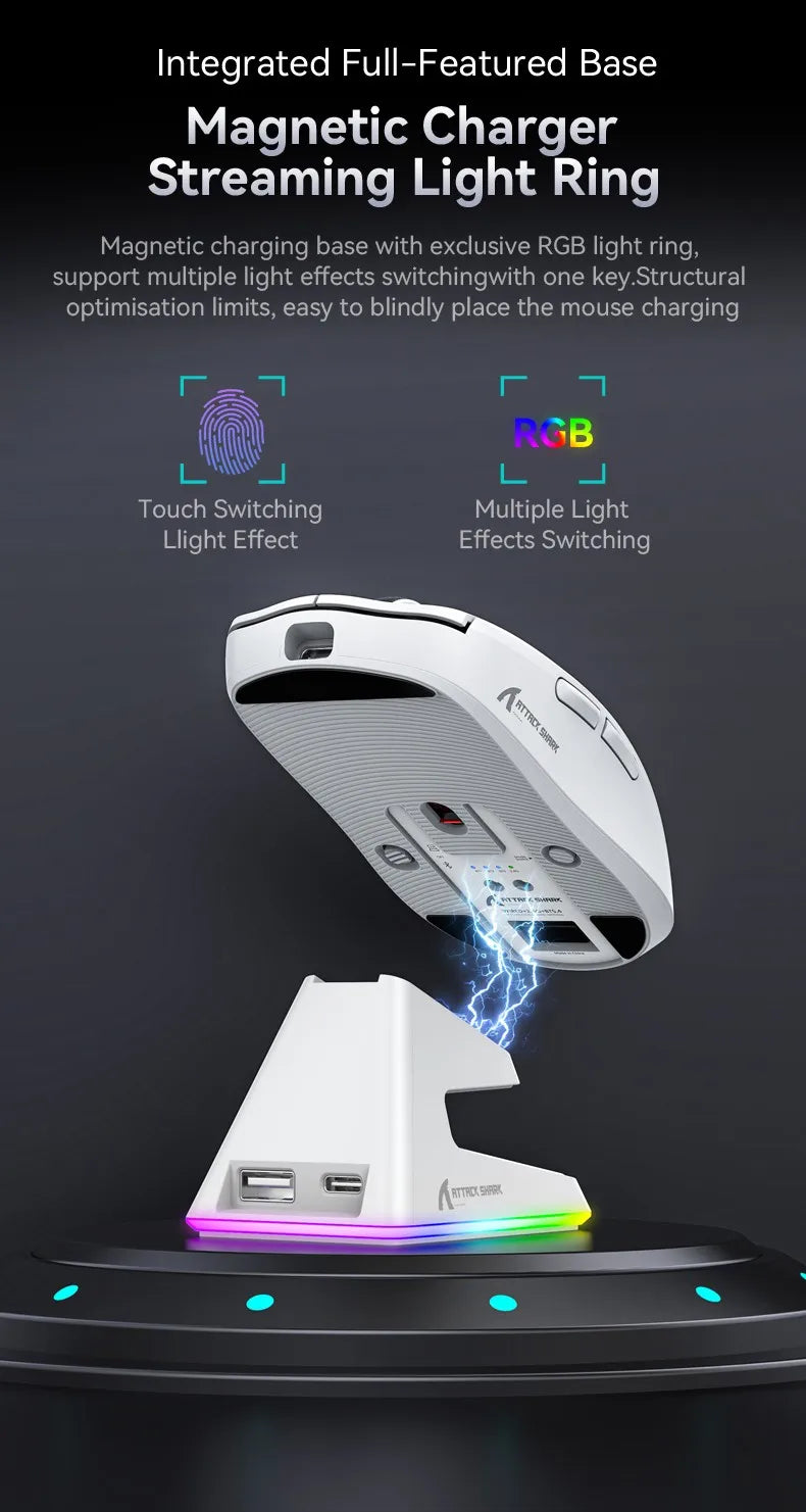 ATTACK SHARK X6 Wireless Macro Gaming Mouse PAW3395 26000 DPI Tri-Mode Wired/2.4G/BT5.2 Connection Magnetic Charging Base Mouse