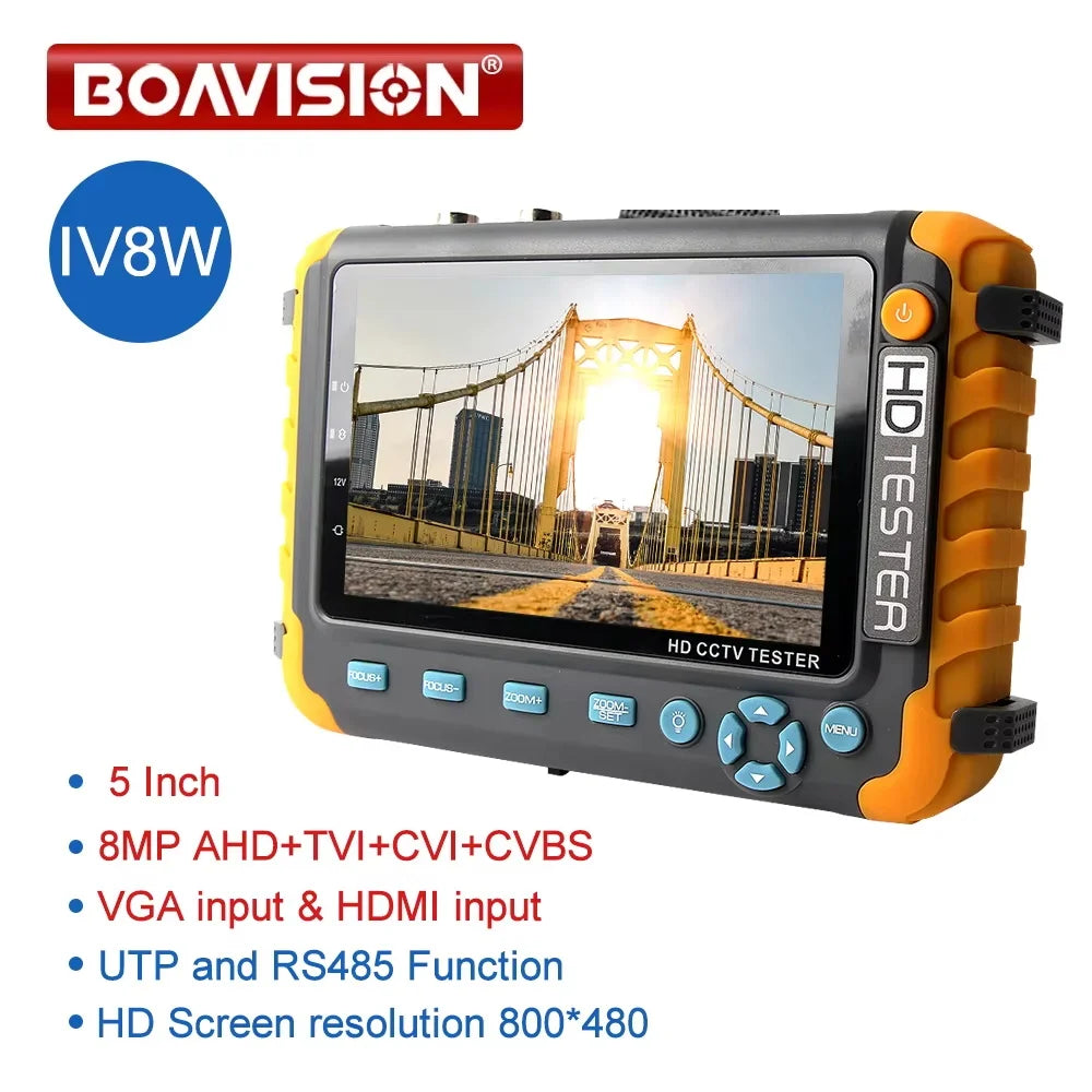 IV8W 8MP 4 in 1 AHD/CVI/TVI CVBS Security Camera Tester Monitor with HDMI VGA Input Audio RS485 PTZ control UTP Cable Tester