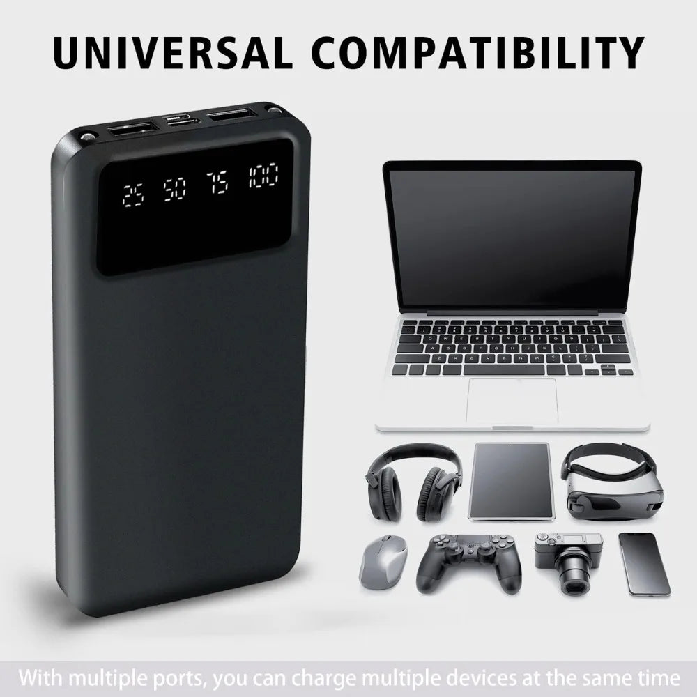 Travel Outdoor Must-have 20000mAh Large Capacity Power Bank, 5V 2.1A Stable Current Portable USB External Battery Charger with LED Digital Remaining Power Screen, Dual USB Output Dual Type-C Micro Input Interface, Premium Saf