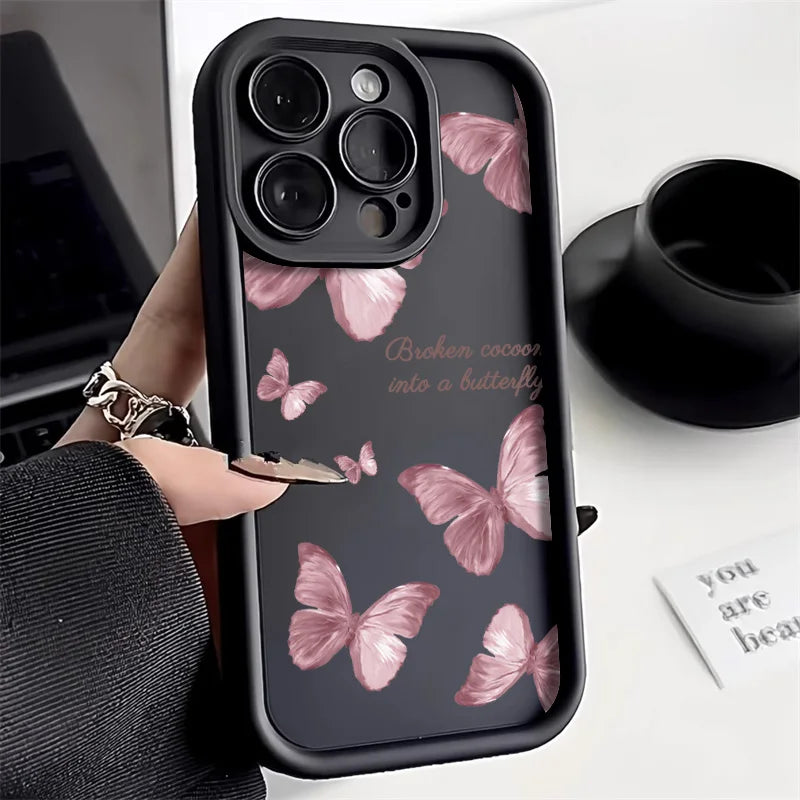 Black Butterfly Silicone Phone Case For iPhone 11 13 14 12 15 17 16 Pro Max Candy Color Soft Cover
