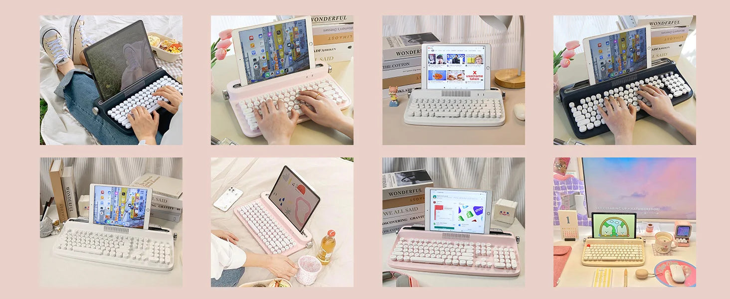 YUNZII ACTTO B305 Retro Typewriter Aesthetic Keyboard, 75% Compact Wireless Keyboard with Integrated Stand for Multi-Device