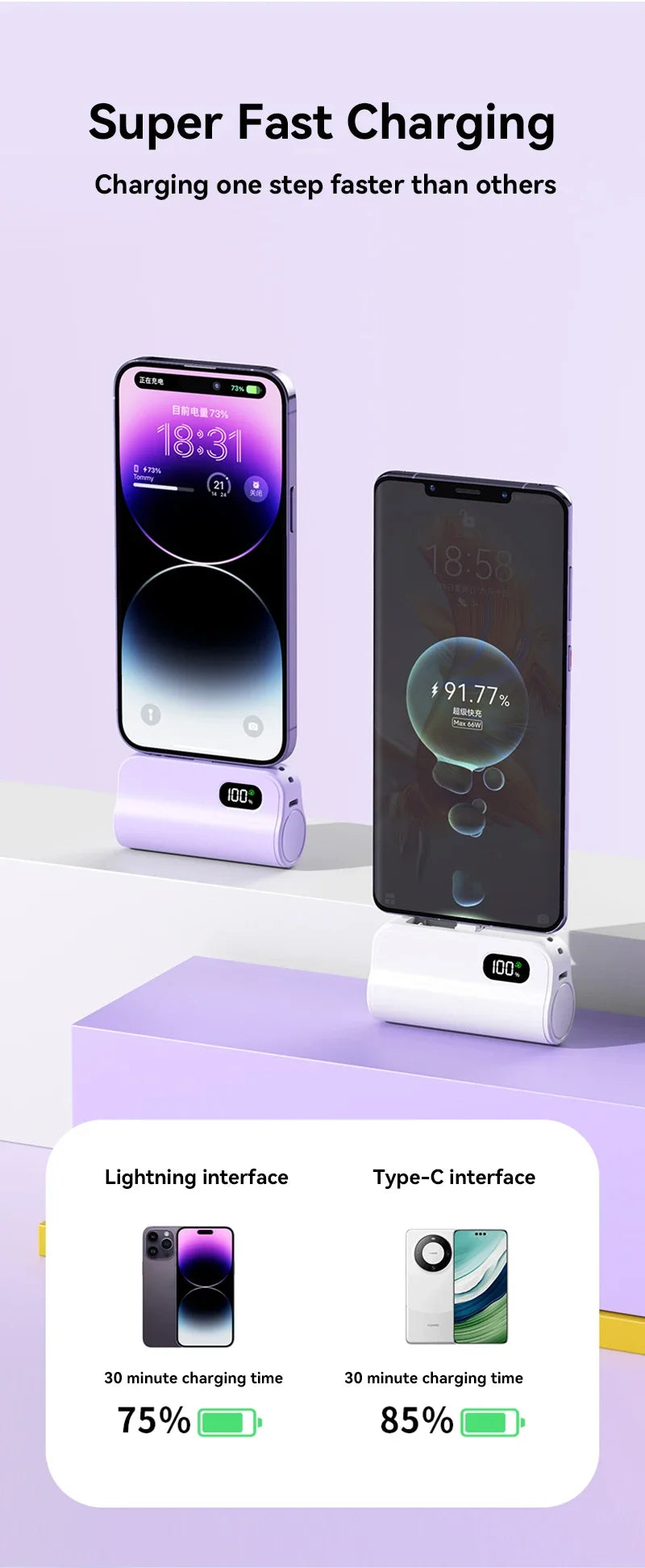 50000mAh Mini Capsule High Capacity Power Bank Portable Wireless Fast Charging External Battery for iPhone Xiaomi Huawei Samsung