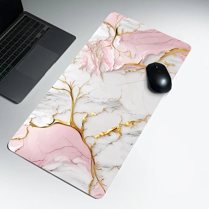1pc Large Gaming Mouse Pad, Pink Marble Pattern | Non-Slip, Washable Rubber Base, Extra Large Desk Mat, Suitable for Office Decor, Computer Decoration