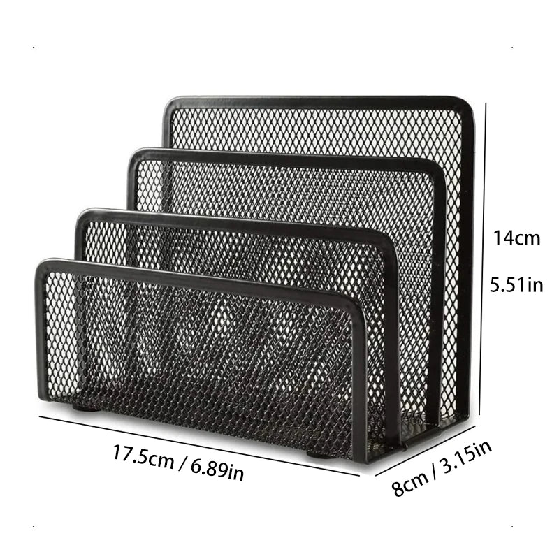 3-Layer Black Metal Mesh Notebook Stand Rack Desk Organizer for Papers Magazines Documents Books - Office Supplies