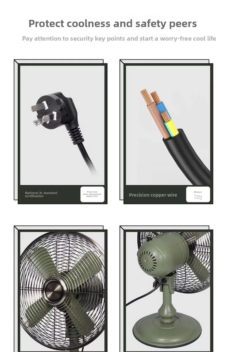 Vintage Desk Fan 12 Inch – Retro Metal Bladeless Fan with 3 Speeds, Quiet Desk Fan for Home Office Classic antique fan