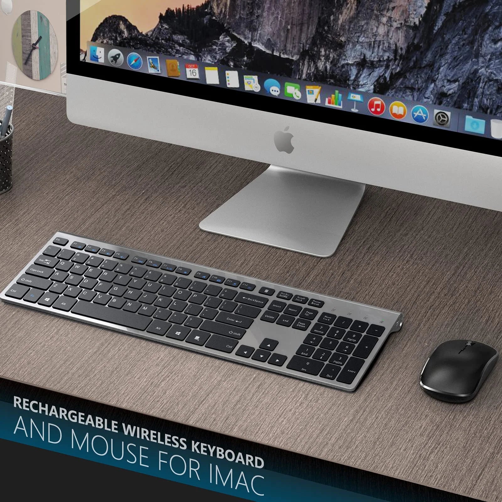 Wireless Keyboard and Mouse Combo Rechargeable 2.4G USB Ultra Slim Full Size Keyboard & Mouse Set,France/Germany/Spain/US Layout