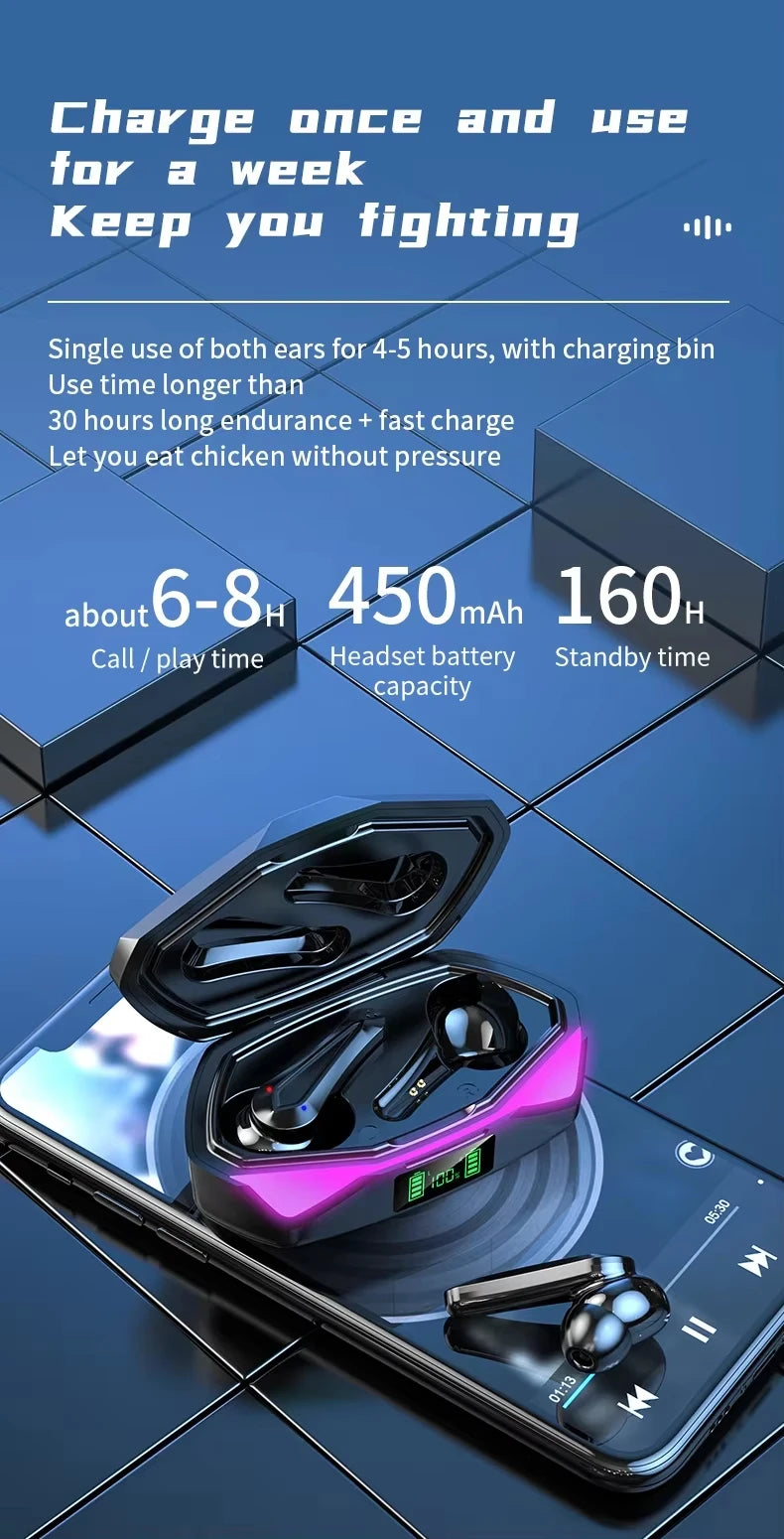 2026 New TWS Wireless Earphones with Bluetooth 5.49 Gaming Headset Sport Earbuds with LED Display Earhooks and Built-in Mic