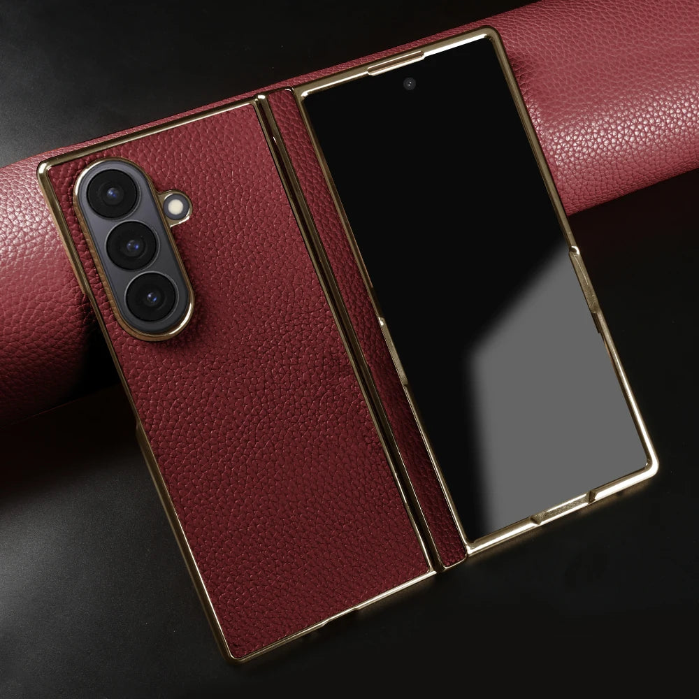Genuine Leather Case For Samsung Galaxy Z Fold 7 6 5 4 3 fold4 fold3 Fold5 Fold6 Fold7 phone Cover Cases Fundas Coque Shell Capa