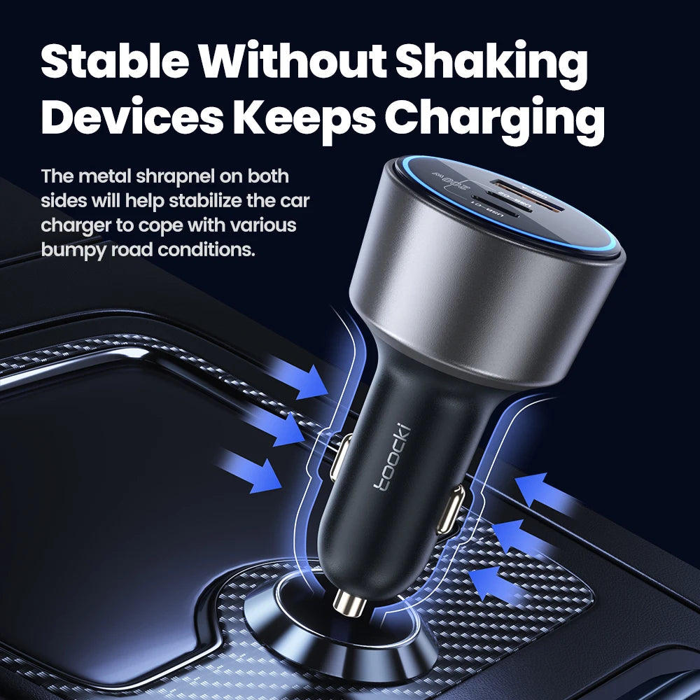 Toocki 200W Car Charger USB Type C QC 4.0 PPS 45W PD 100W Fast Charging USB C Car Phone Charger for iPhone 16 15 Samsung Macbook