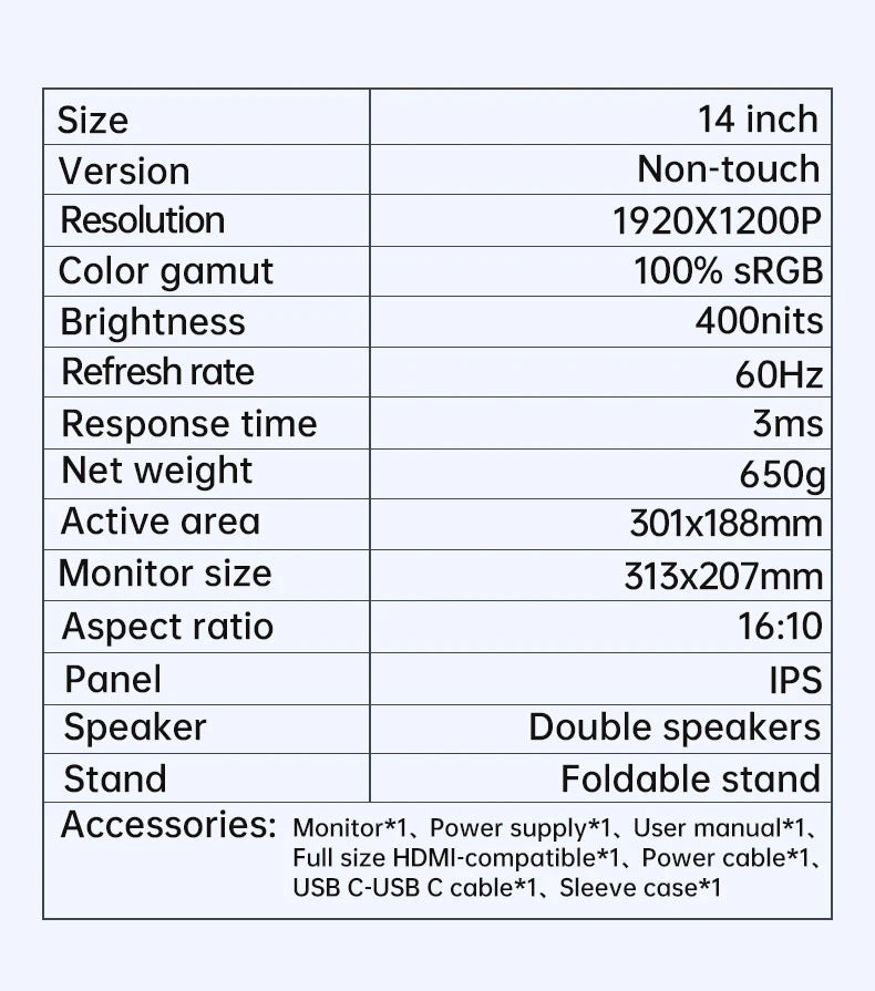 VCHANCE 14 Inch FHD Portable Monitor Metal Frame 1920*1200p 16:10 100%sRGB HDR Travelling Display for PC Xbox Switch ps5 Macbook
