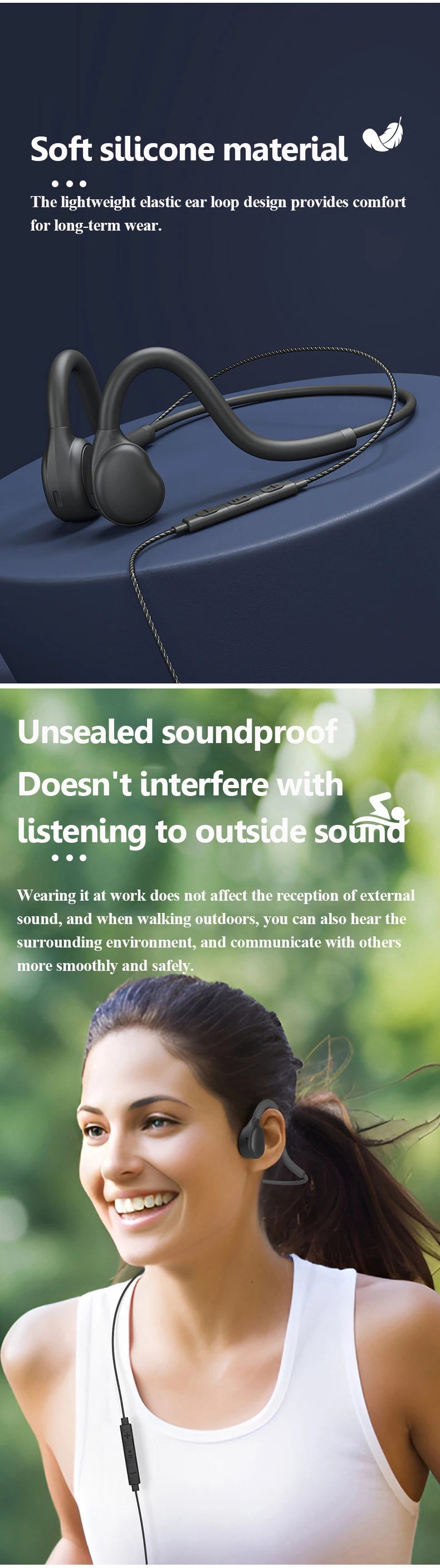 Open Ear Air Conduction Headphones 3.5mm Wired Stereo Not in Ear Music Headset Ultra Light with Microphone for IOS Andriod Phone