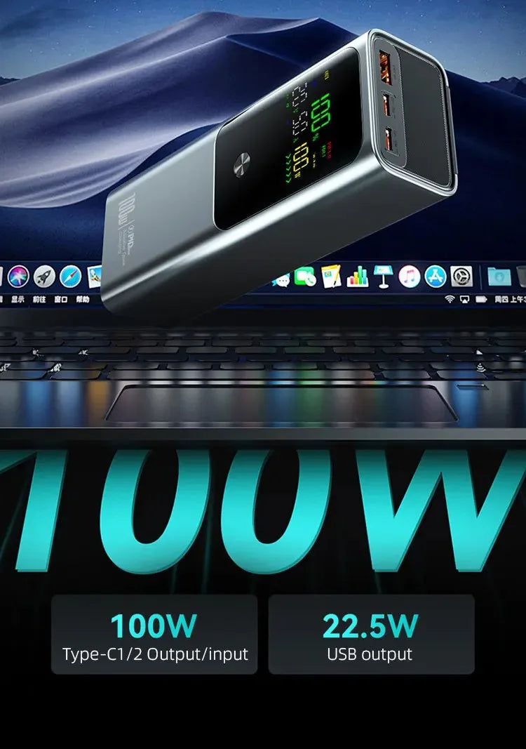 50000mAh Portable Color Screen Power Bank Supports PD100W Bidirectional Fast Charging Suitable For IPhone Laptop Samsung Xiaomi