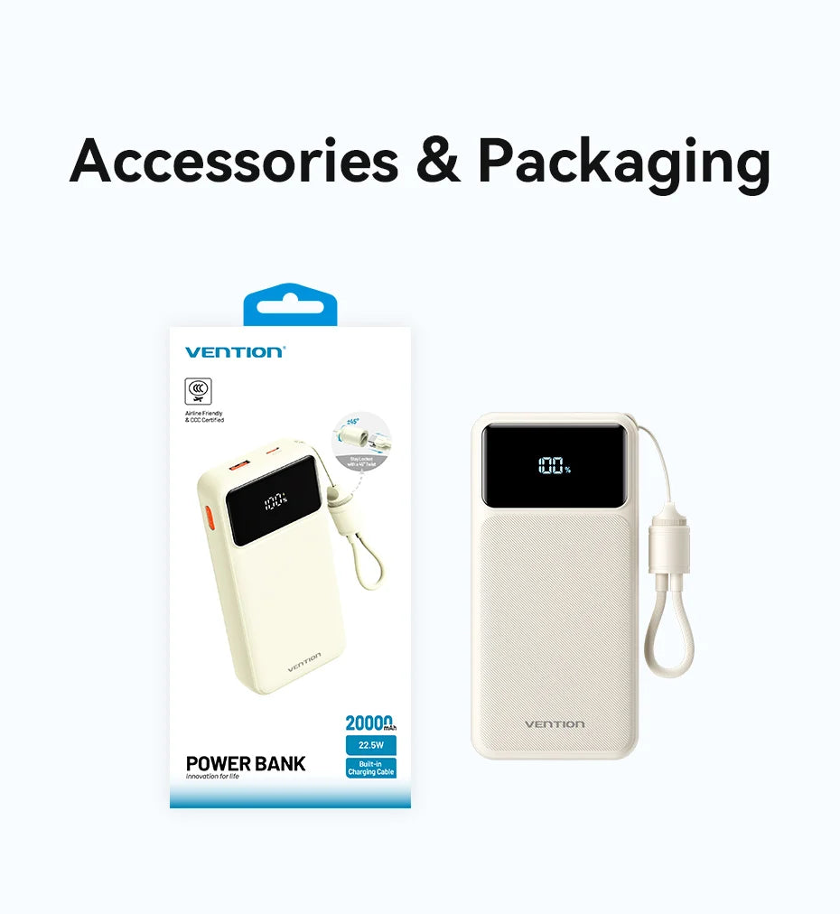 Vention CCC 20000mAh 22.5W Power Bank Portable Fast Charger for Xiaomi iPhone Samsung Spare Battery 3C Certified Powerbank
