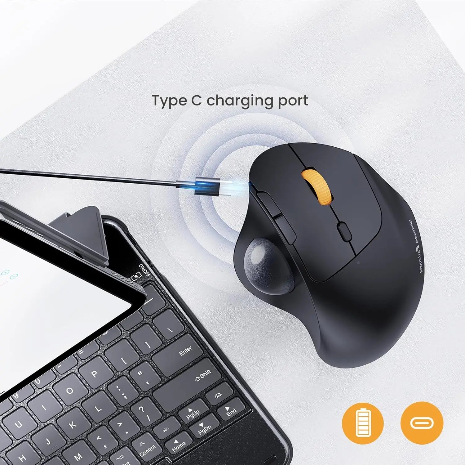 ProtoArc Wireless Trackball Mouse, EM04 Ergonomic Bluetooth Rollerball Rechargeable Computer Laptop Thumb Control Mouse