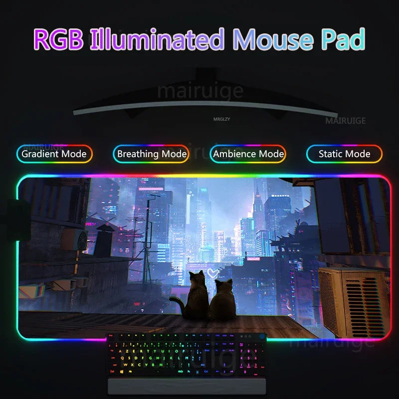 RGB Led Backlight Mouse Pad Cool Cyberpunk Gaming Accessories Carpets Large Mause Pad Gamer XL Neon Desk Mat Rug Mouse Mat