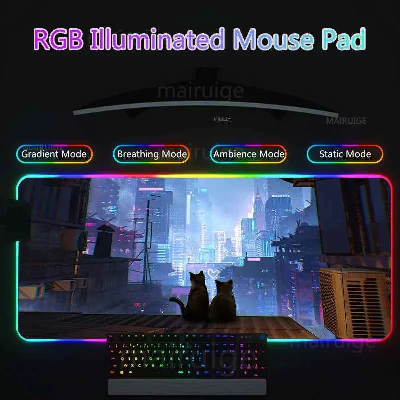 RGB Led Backlight Mouse Pad Cool Cyberpunk Gaming Accessories Carpets Large Mause Pad Gamer XL Neon Desk Mat Rug Mouse Mat