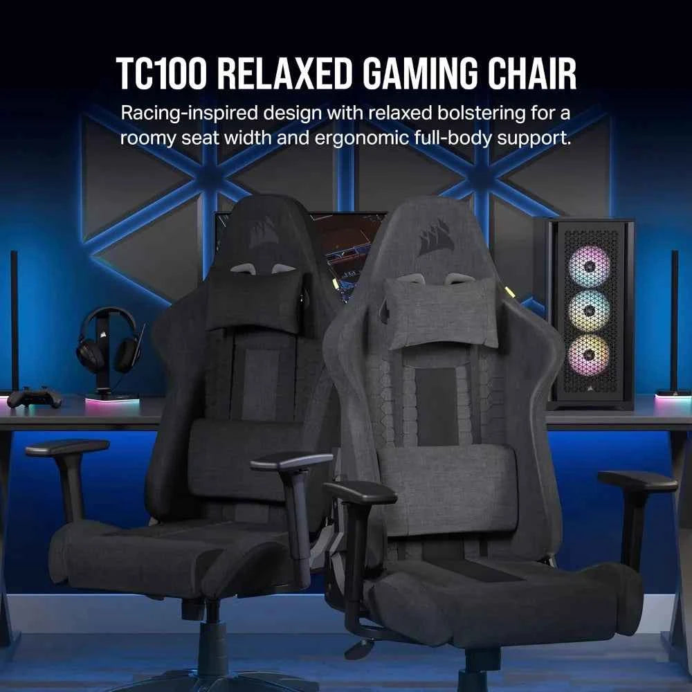 Corsair TC100 Gaming Chair: Fabric, Racing Style, Lumbar Support, Removable Memory Foam Neck Pillow, Adjustable Features
