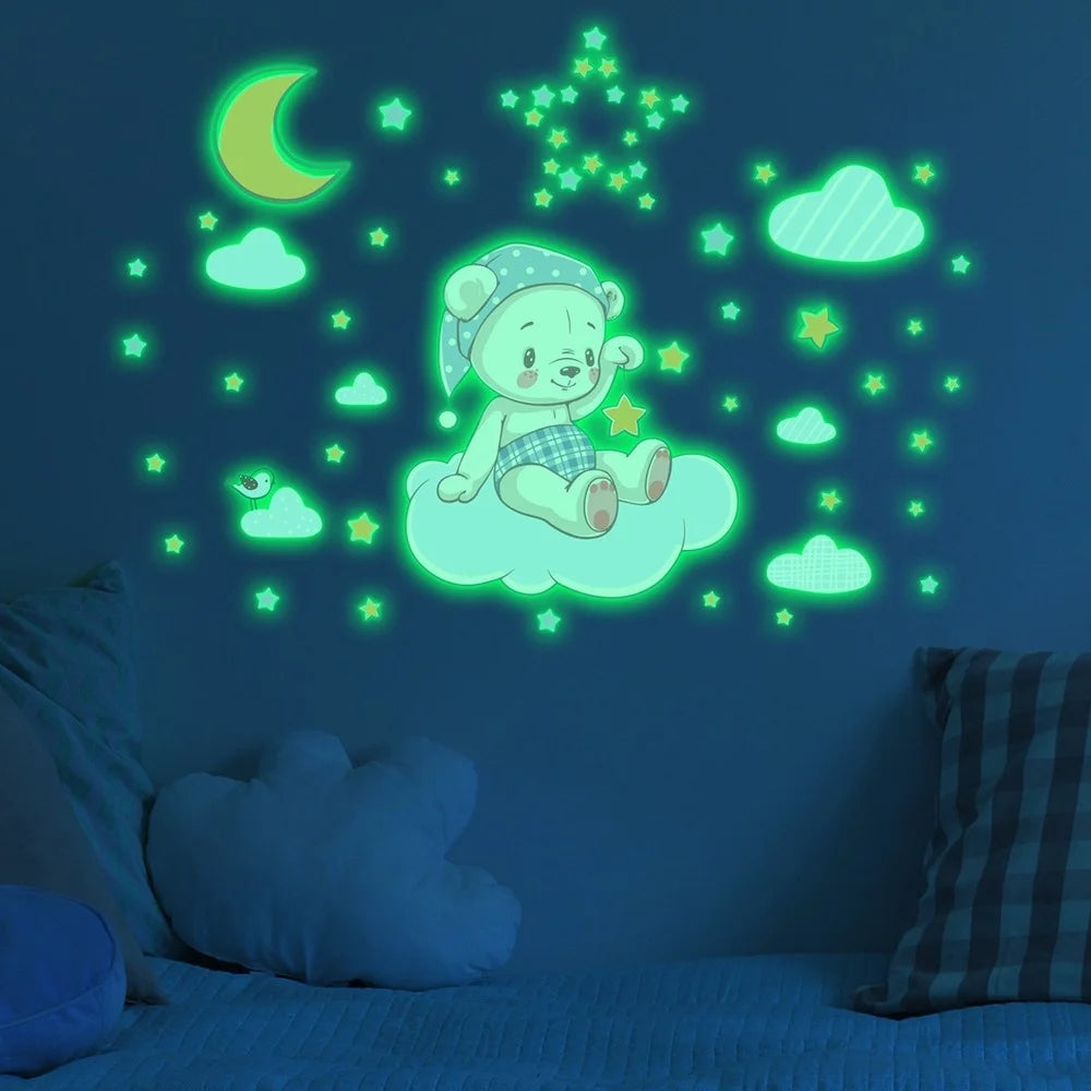 Cartoon Luminous Wall Stickers Glow In The Dark Fluorescent Rainbow Wall Decal For Kid Rooms Bedroom Ceiling Nursery Home Decor