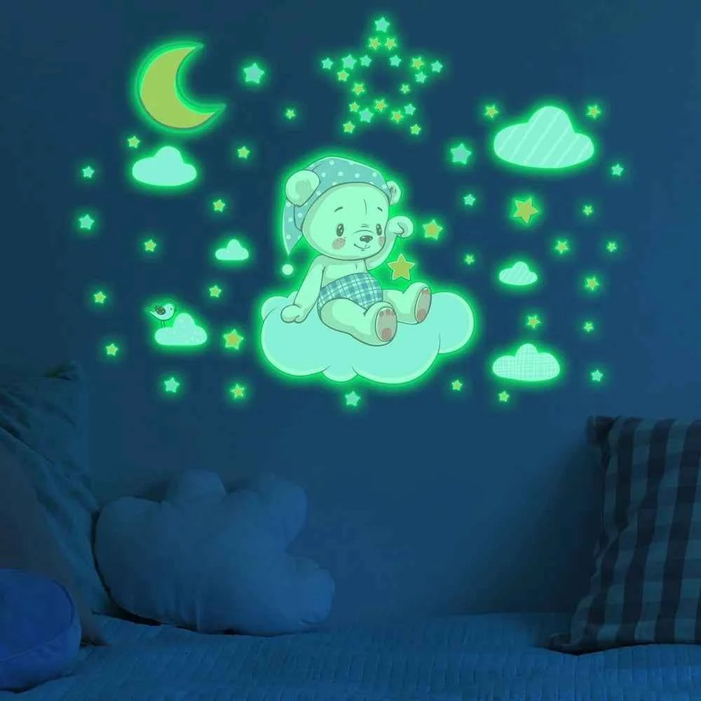 Cartoon Luminous Wall Stickers Glow In The Dark Fluorescent Rainbow Wall Decal For Kid Rooms Bedroom Ceiling Nursery Home Decor