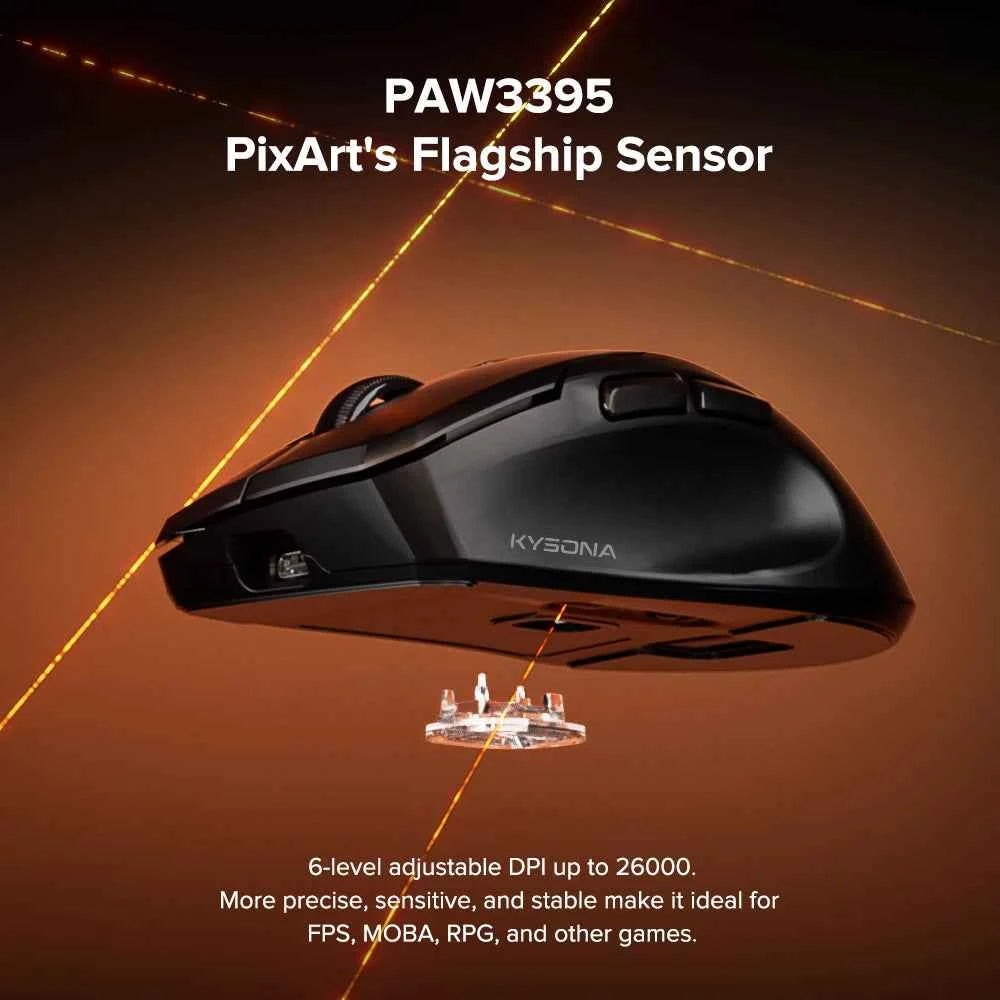 KYSONA Uranus Pro PAW3395 Wireless Gaming Mouse 54g Lightweight 8KHz Polling Rate 26000DPI Ultimate Optical Sensor For Laptop PC