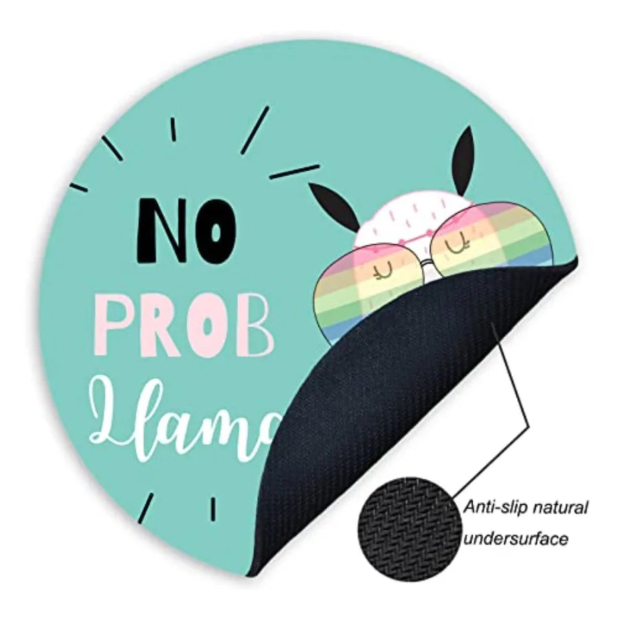 Mouse Pad No Prob Llama with Glasses Motivational Quotes Non-Slip Round Mousepad