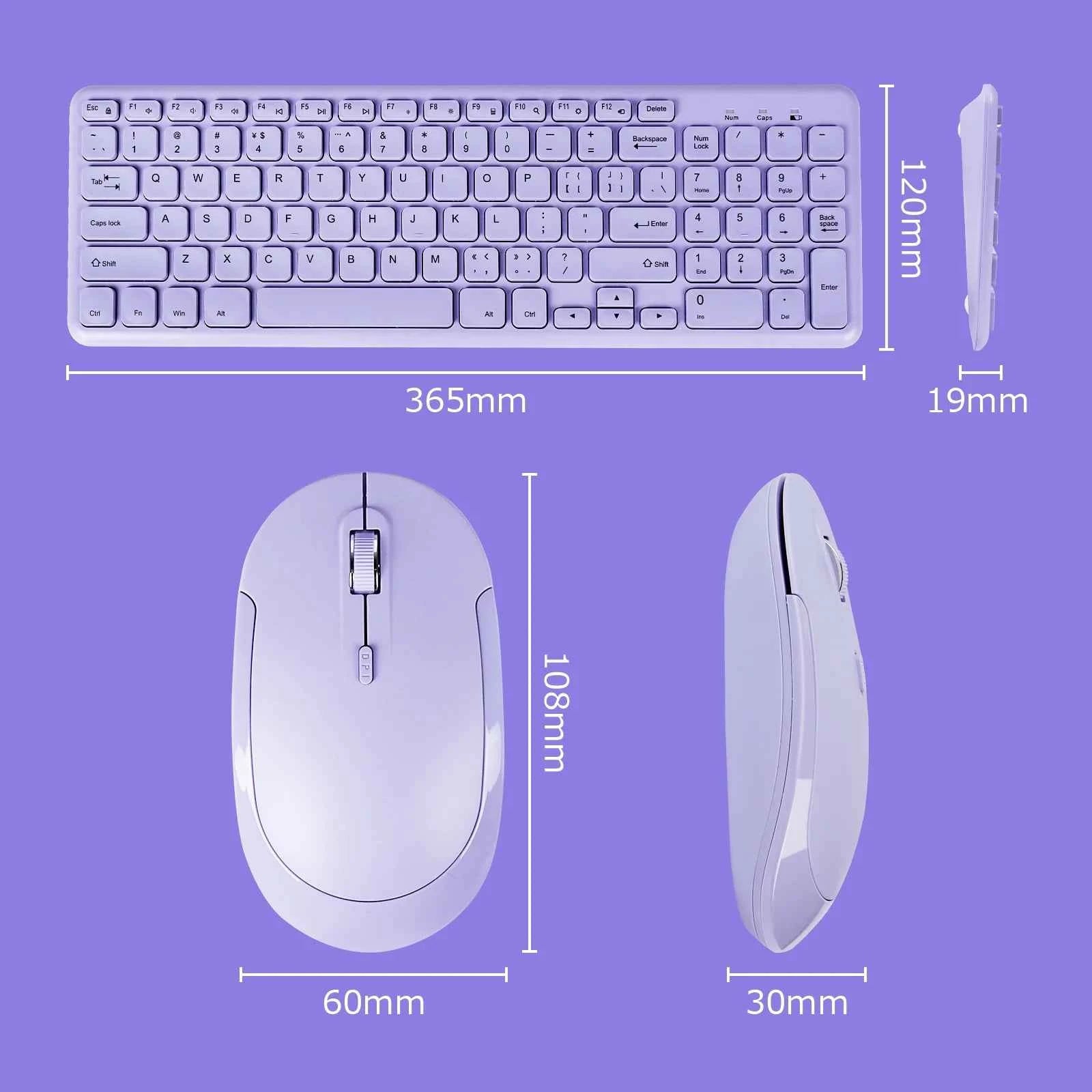Fashion Keyboard and Mouse Set Wireless PC Gamer Keyboards and Mouse Kit Ultra Thin Office Ergonomic Gaming Keypad Mice Purple