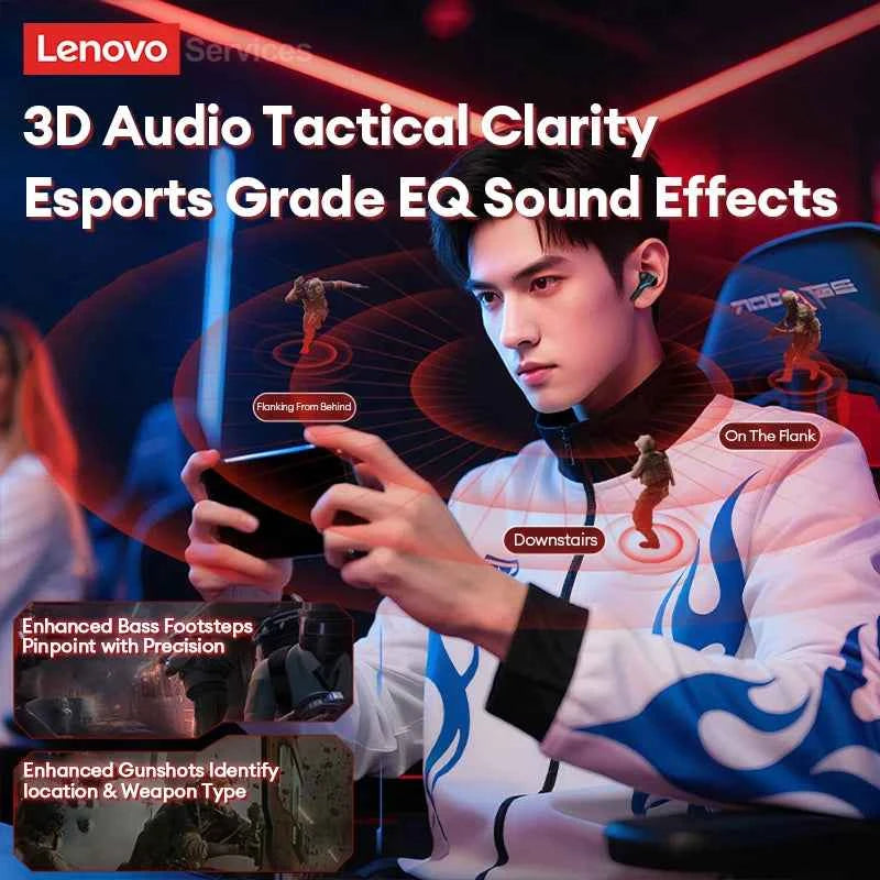 Lenovo Gaming Headset Bluetooth 6.0 Wireless Earphones Low Latency Noise Reduction Esports Headphone Waterproof 24H Battery Life