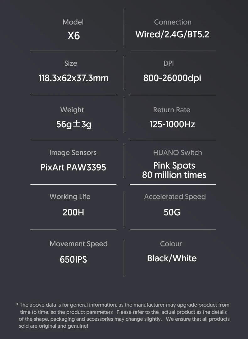 ATTACK SHARK X6 Wireless Macro Gaming Mouse PAW3395 26000 DPI Tri-Mode Wired/2.4G/BT5.2 Connection Magnetic Charging Base Mouse