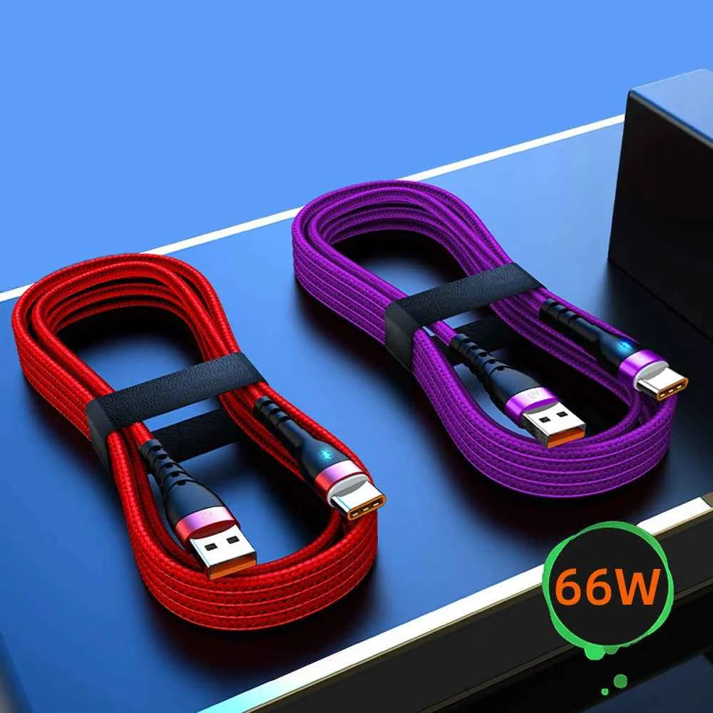 66W 6A Fast Charger Type C Cable USB C 1m 2m 3m Nylon Cable For iPhone 13 12 Xiaomi Huawei Samsung iPad For iphone charger Cable