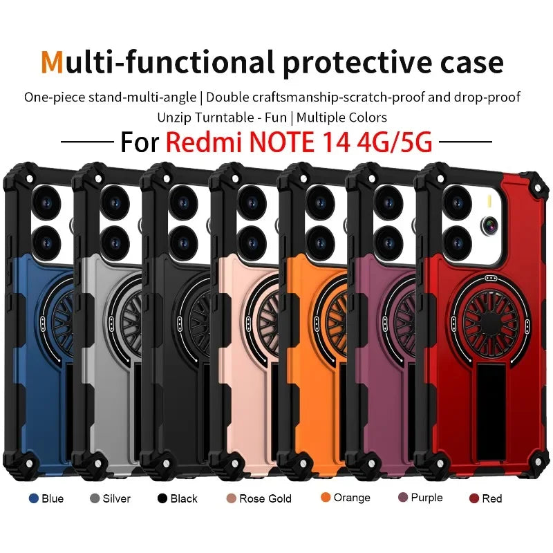 Luxurious armor 2-in-1 Shockproof Magnetic Adhesive Protective Case for Redmi Note 14 4G5G 14Pro ProPlus  With stand Hard shell
