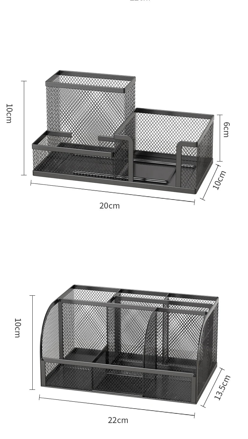 Mesh Pen Holder and Organizer Office Supplies with 7 Compartments, Desktop Organizer with Drawer, Metal Pen Holder for Desk