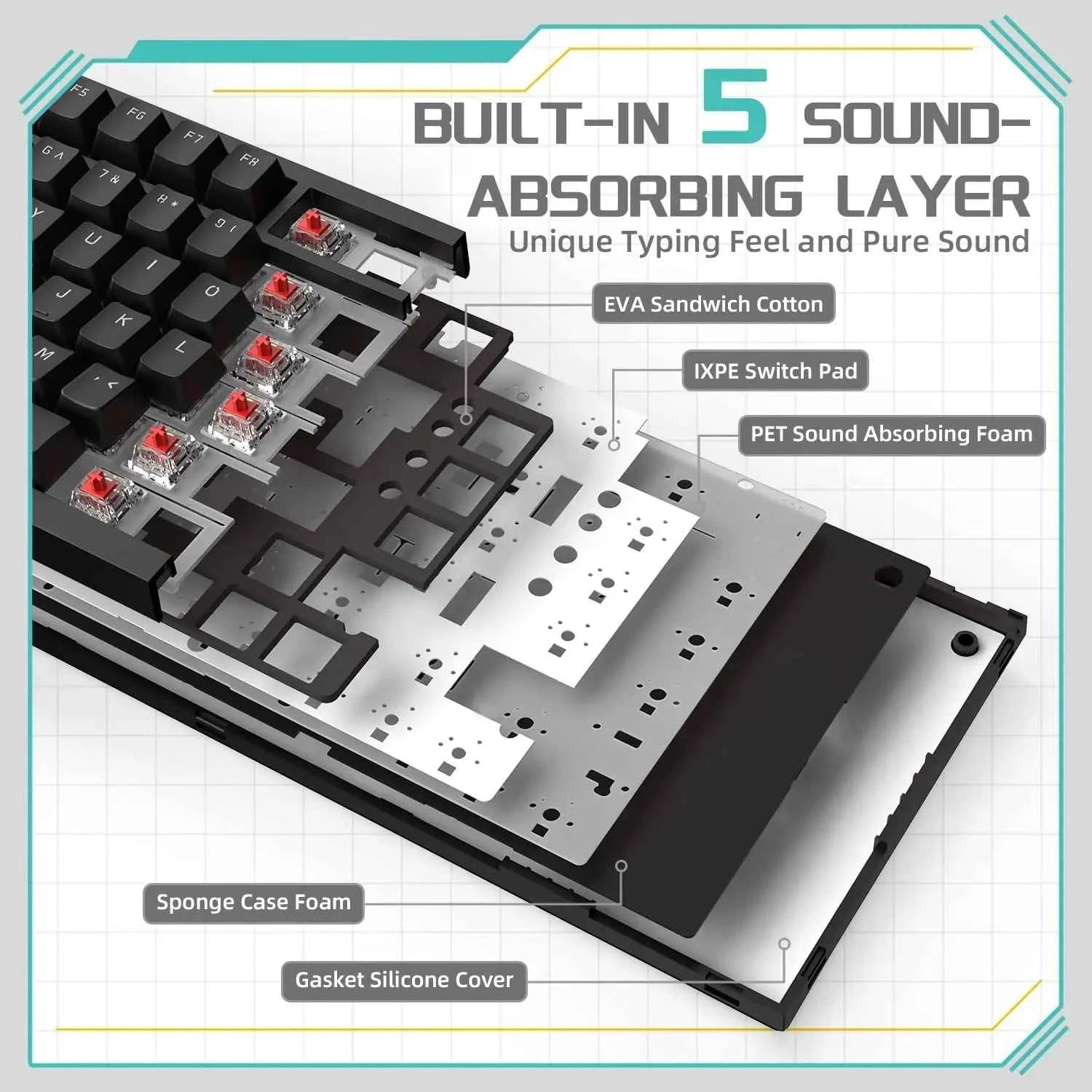 AJAZZ AK820 Wired With Rotary Volume Buttons Hot-Swappable Keys For Office AndHome Mechanical Keyboards DIY