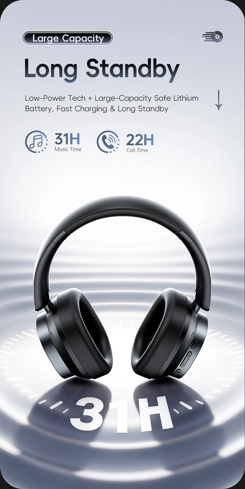 Acer Ohr633 2026 New Model Wireless Bluetooth Headphones Hifi Stereo Sound Quality Anc Call Noise Reduction Foldable Adjustable Design Built-In High-Definition Microphone Gaming Headphones
