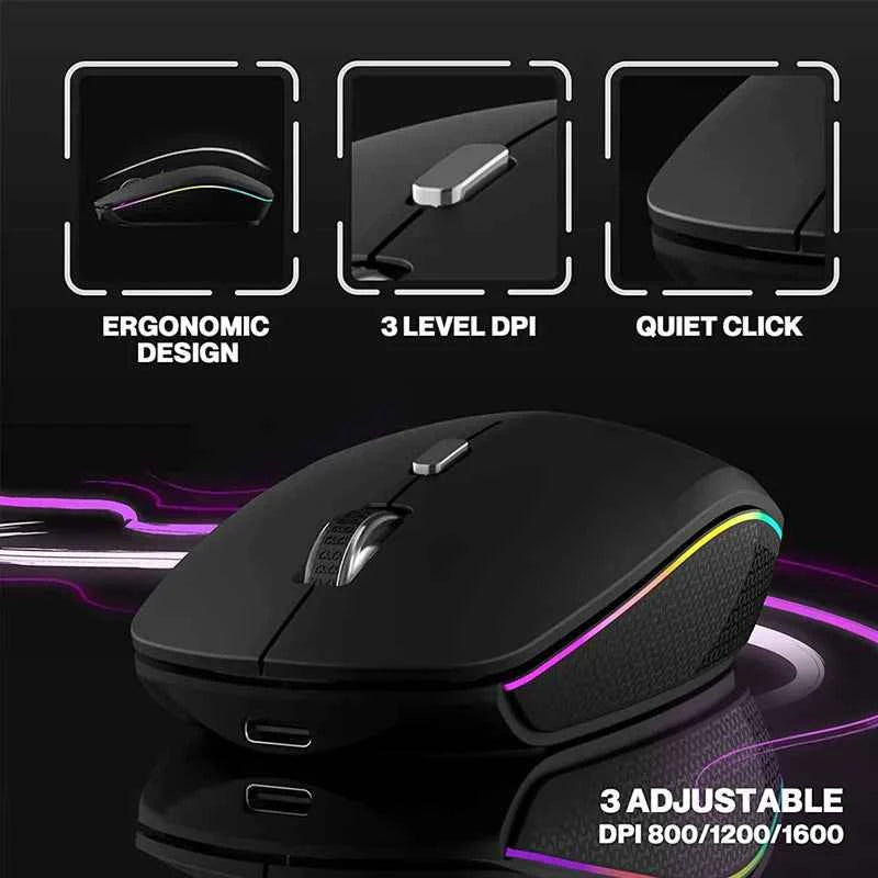 JOMAA Colors Backlit 2.4G Wireless Keyboard and Mouse Combo Rechargeable Bluetooth Keyboard for Windows Laptop
