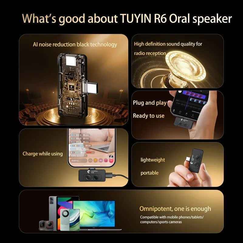 Wireless Lavalier Lapel Microphone Plug and Play Mobile Phone Mic AI Noise Reduction Dual-Microphone Vlog Recording Short Videos