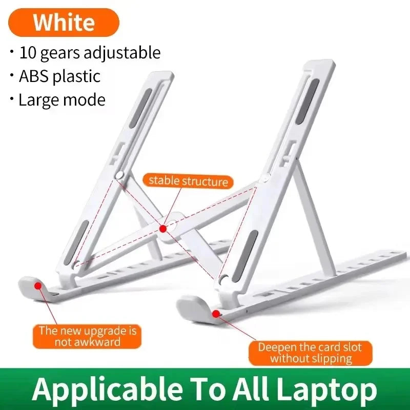 Foldable Laptop Stand Adjustable Portable Folding Stand ABS Plastic Base Supports Various Laptop Computer 10 Level Adjustable Height