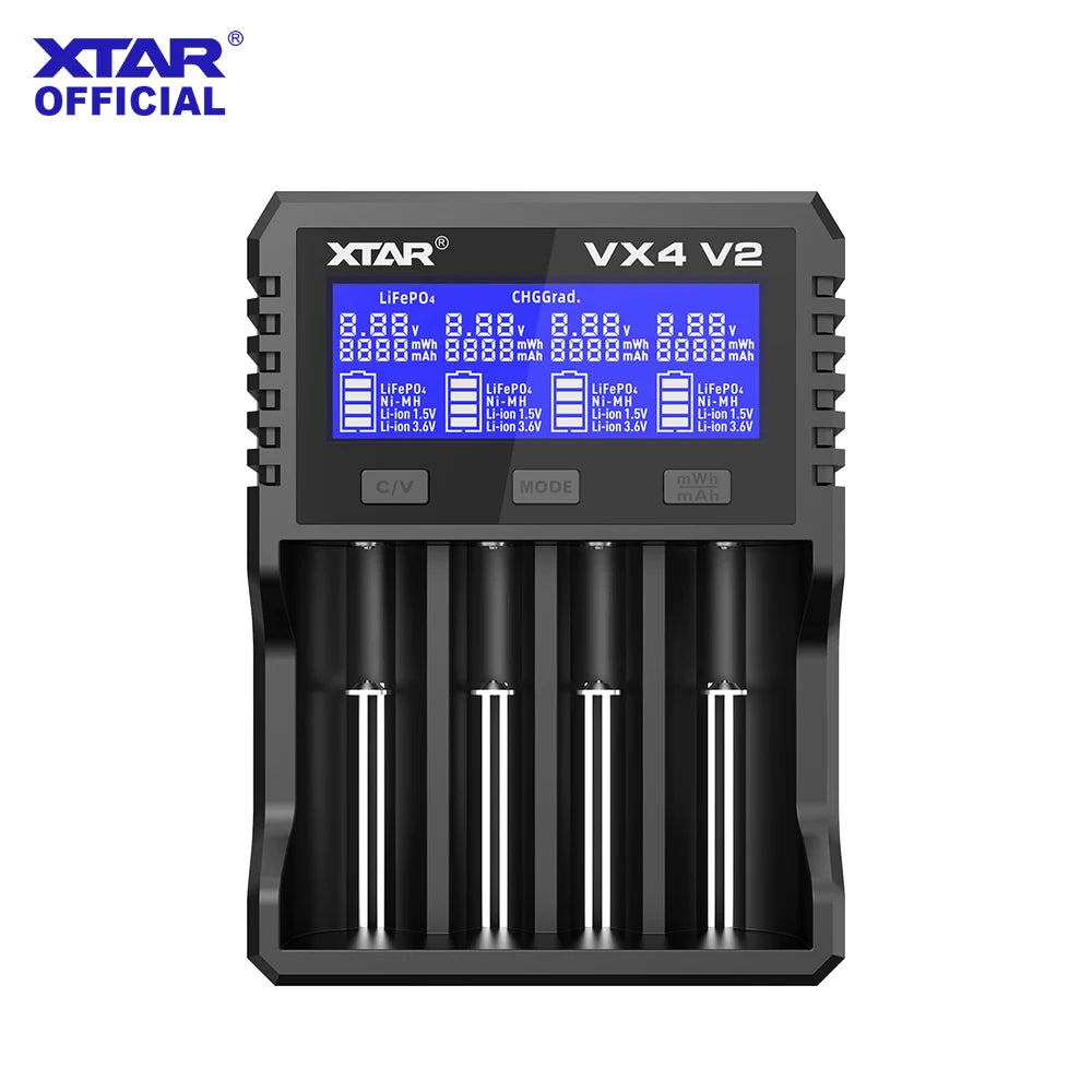 XTAR VX4 V2 18650 charger AAA/AA 1.5V Li-ion /Ni-MH/LiFePO4 Battery PD20W fast charger with LED display Battery capacity tester