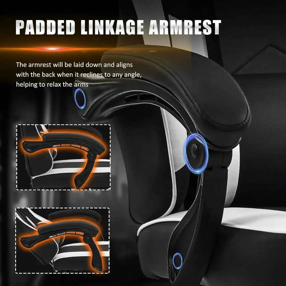 Gaming Chair with Footrest, Reclining Video Game Chairs for Adults with Lumbar Support, Linkage Armrests, Ergonomic Computer