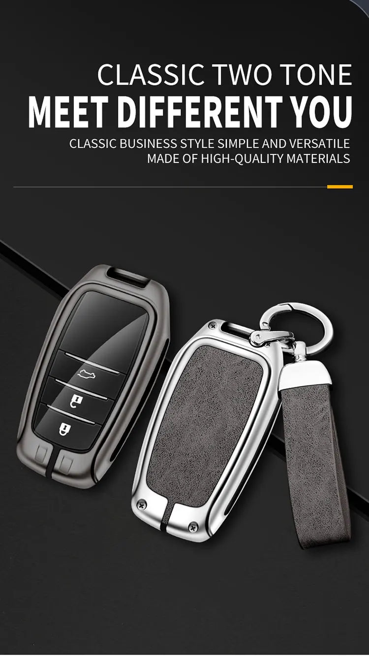 Zinc Alloy Leather Car Key Case Protective Case for Toyota CHR Hilux Fortuner Land Cruiser 200 Camry Corolla Crown RAV4 Highland